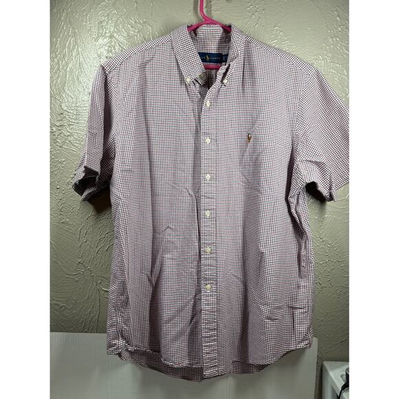 Ralph Lauren Button Up Shirt Mens Checked Short Sleeve Red White Blue Size XL - Picture 1 of 4
